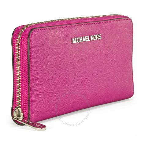 Michael Kors Jet Set Travel Za Continental Fuschia Check Wallet